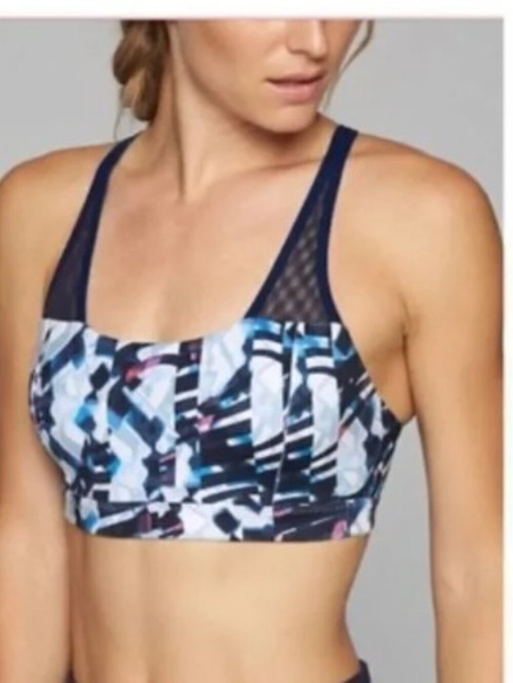 ATHLETA Printed Strappy Mesh Go Lucky Sports Bra  ** Medium ** EUC!!!